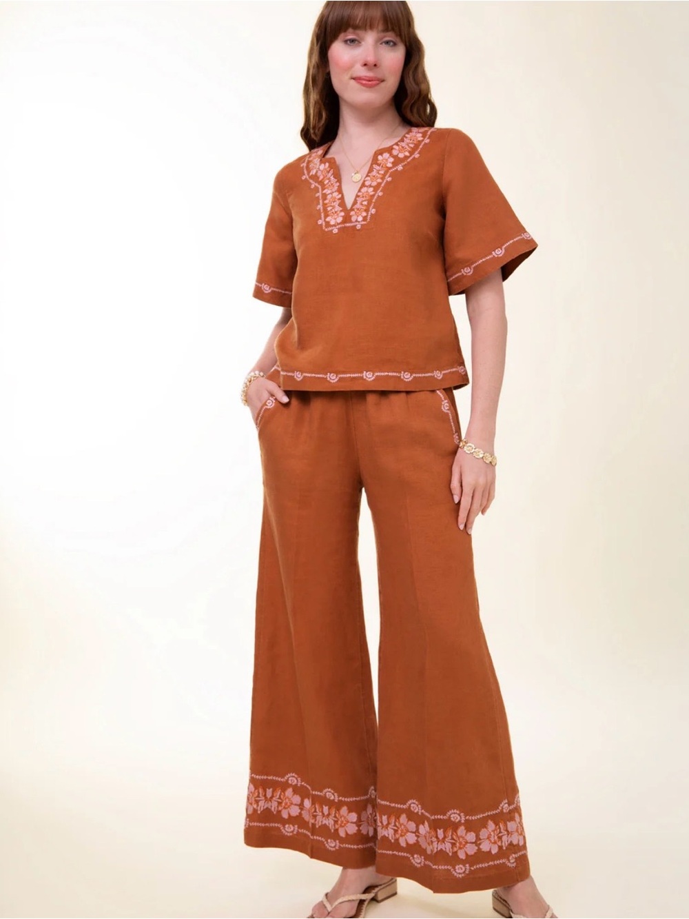 Rylene Linen Palazzo Pant Mocha SM